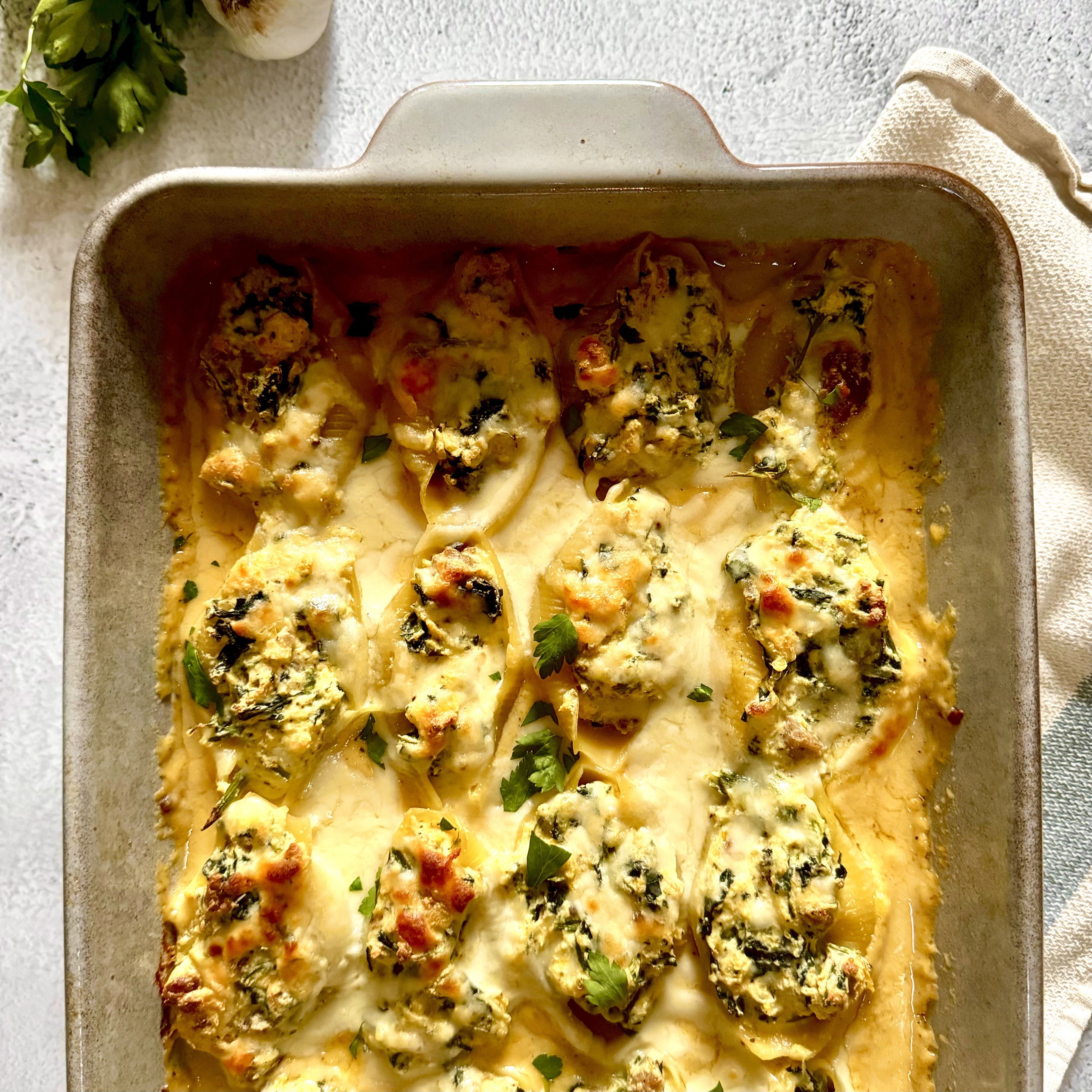 Stuffed Shells with Roasted Butternut Squash, Sausage and Spinach